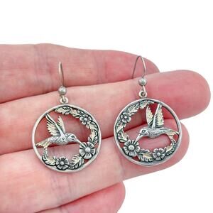 Vintage Sterling Silver 925 Hummingbird Dangle Earrings